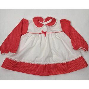 Vintage Alexis 9 Mos 17-20 Pounds dress Red Polka Dot White Apron Cottagecore